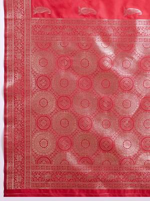 Red ethnic motifs zari silk blend banarasi saree 5