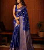 Blue woven design zari silk blend banarasi saree