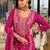 Red embroidered chinon kurta trouser dupatta set