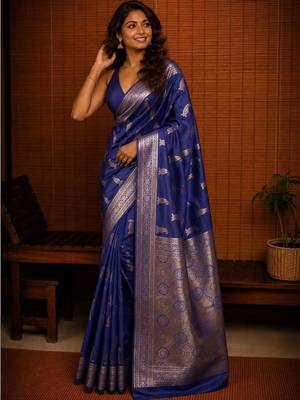 Blue woven design zari silk blend banarasi saree 2