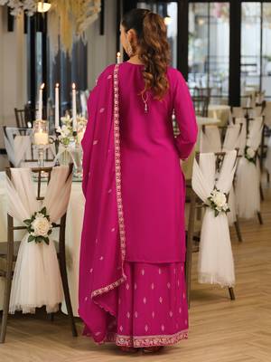 Red embroidered chinon kurta trouser dupatta set 2