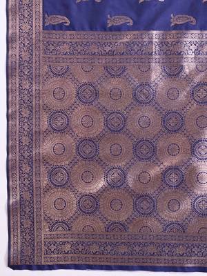 Blue woven design zari silk blend banarasi saree 5