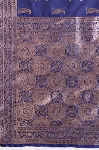 Blue woven design zari silk blend banarasi saree