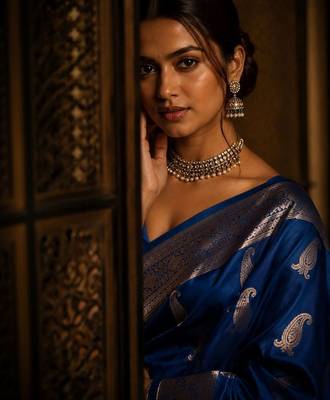 Blue ethnic motifs zari silk blend banarasi saree 2