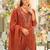 Orange embroidered silk blend kurta trouser dupatta set