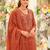 Orange embroidered silk blend kurta trouser dupatta set