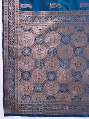 Blue ethnic motifs zari silk blend banarasi saree 5