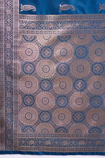Blue ethnic motifs zari silk blend banarasi saree
