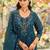 Teal embroidered silk blend kurta trouser dupatta set