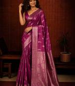 Purple ethnic motifs zari silk blend banarasi saree