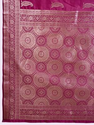 Purple ethnic motifs zari silk blend banarasi saree 3