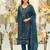Teal embroidered silk blend kurta trouser dupatta set