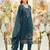 Teal embroidered silk blend kurta trouser dupatta set