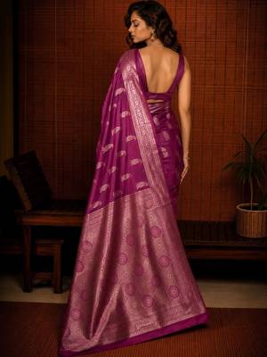 Purple ethnic motifs zari silk blend banarasi saree 5