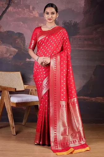 Red woven design banarasi saree