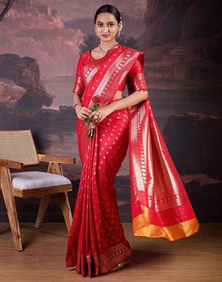 Red woven design banarasi saree 4