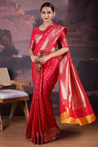 Red woven design banarasi saree