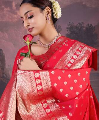 Red woven design banarasi saree 5