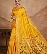Yellow woven design zari silk blend paithani saree