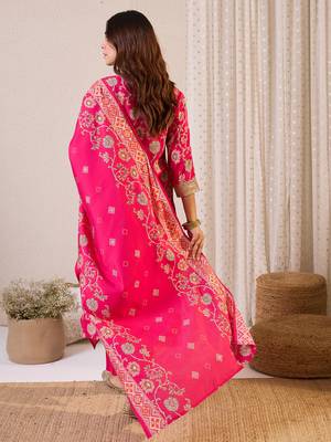Pink printed chanderi silk kurta trouser dupatta set 2