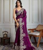 Purple heavy embroidered border saree