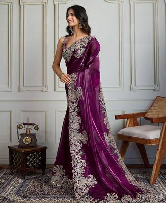 Purple heavy embroidered border saree 2