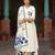 Off white printed viscose rayon kurta trouser dupatta set