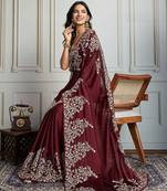 Maroon ethnic motif embroidered saree