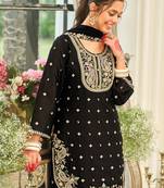 Black embroidered chinon kurta trouser dupatta set