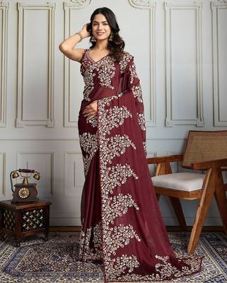 Maroon ethnic motif embroidered saree 2