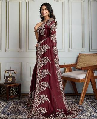 Maroon ethnic motif embroidered saree 3