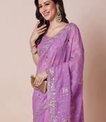 Lavender embellished saree with blouse piece