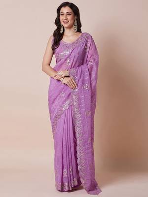 Lavender embellished saree with blouse piece 2