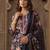 Navy blue embroidered cotton blend kurta trouser dupatta set