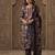Navy blue embroidered cotton blend kurta trouser dupatta set