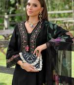 Black embroidered pure cotton kurta trouser dupatta set