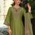 Green embroidered liva kurta trouser dupatta set