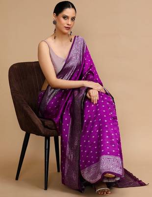 Purple woven design banarasi saree with unstitched blouse 1