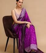 Purple woven design banarasi saree with unstitched blouse