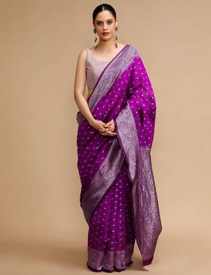 Purple woven design banarasi saree with unstitched blouse 2