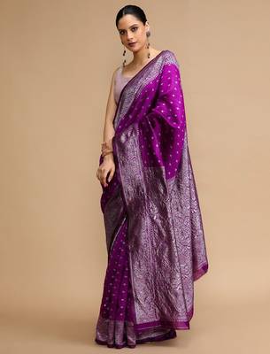 Purple woven design banarasi saree with unstitched blouse 3