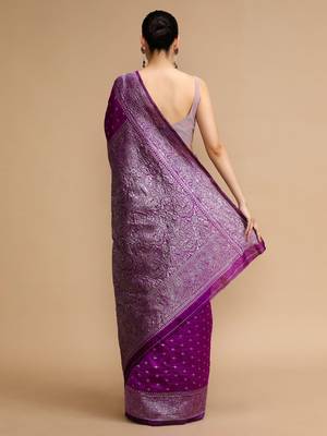Purple woven design banarasi saree with unstitched blouse 4