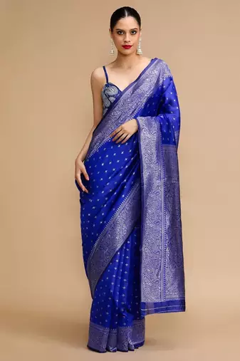 Blue woven design banarasi saree with unstitched blouse