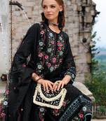 Black embroidered silk blend kurta trouser dupatta set