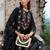 Black embroidered silk blend kurta trouser dupatta set