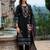 Black embroidered silk blend kurta trouser dupatta set