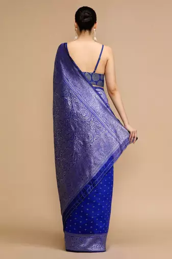 Blue woven design banarasi saree with unstitched blouse