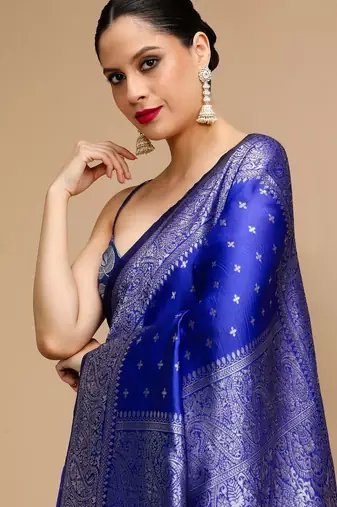 Blue woven design banarasi saree with unstitched blouse