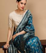Blue woven design banarasi saree