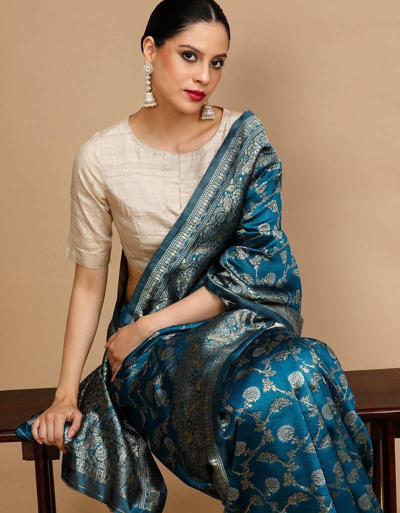 Blue woven design banarasi saree